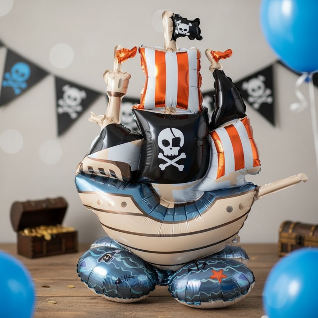 Stående Piratskib Folieballon - 1 stk (70 x 81 cm) | Pirat Folieballoner - Temashop