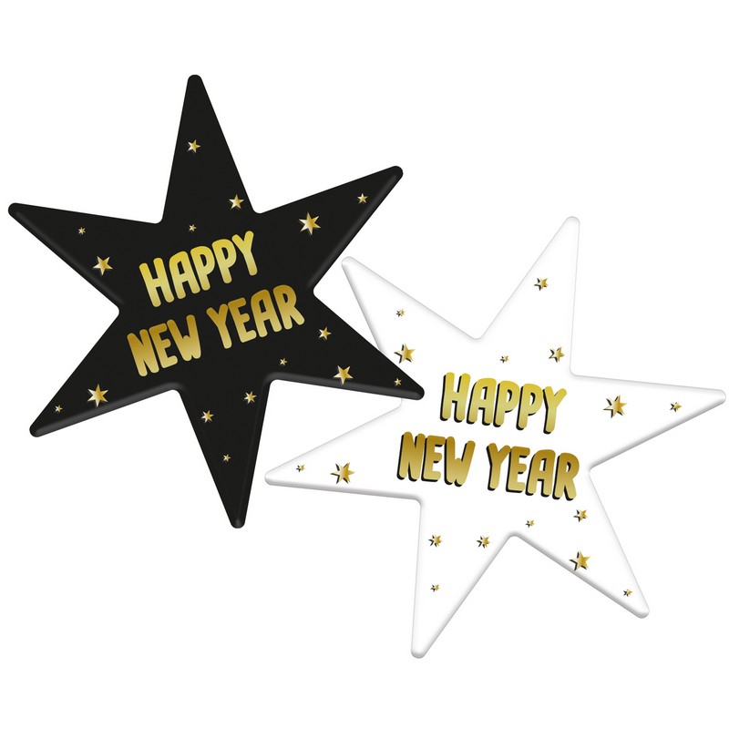 Happy New Year Ølbrikker Sort/Guld - 6 stk (12 x 14 cm) | Nytår Ølbrikker - Temashop
