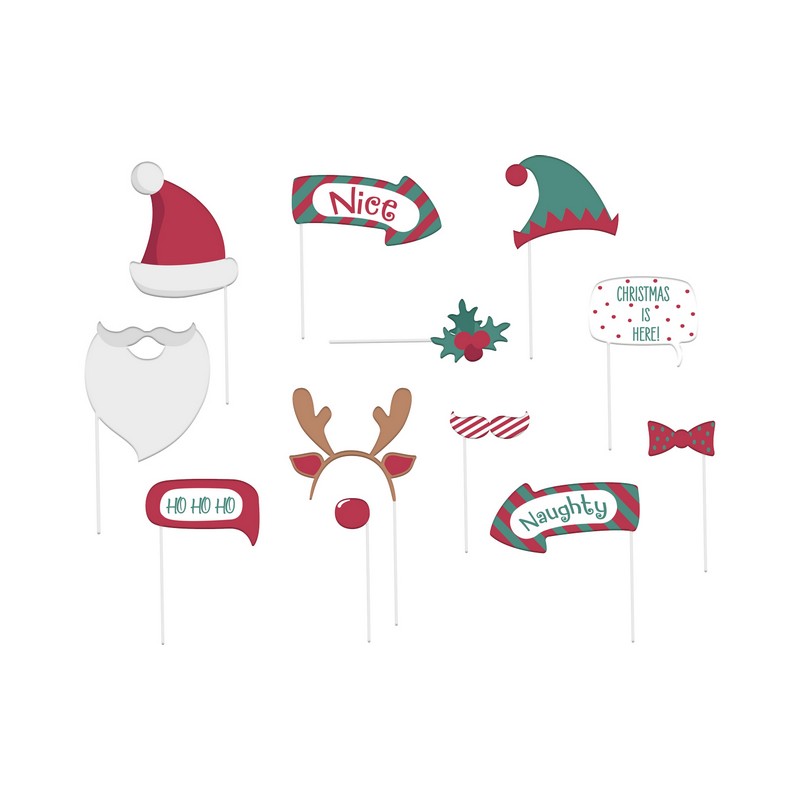 Holly Jolly Jule Photobooth Rekvisitter - 12 dele | Jul Photobooth - Temashop
