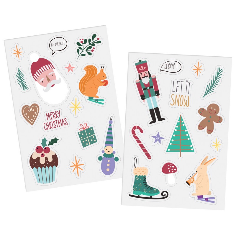 Holly Jolly Vinduesklistermærker - 2 ark (15 x 22,5 cm) | Julepynt Klistermærke - Temashop