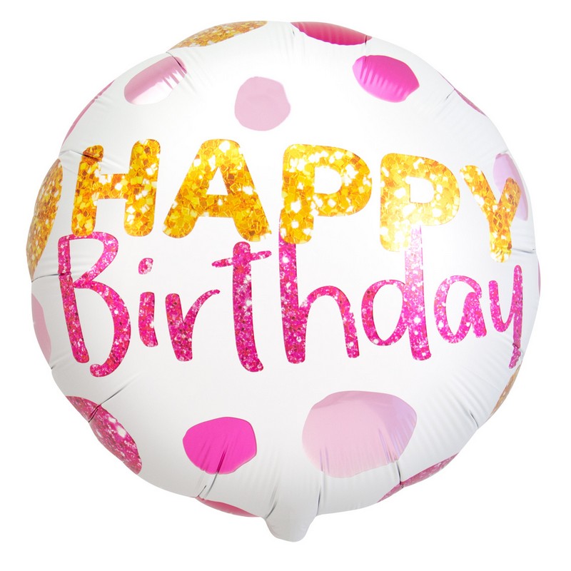 Happy Birthday Prikket Folieballon Pink