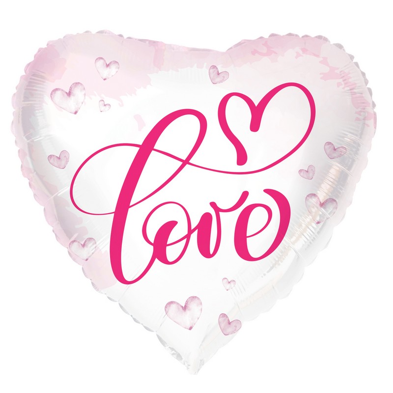 Love Folieballon Pink/Hvid - 1 stk (45 cm) | Valentinsdag Folieballoner - Temashop