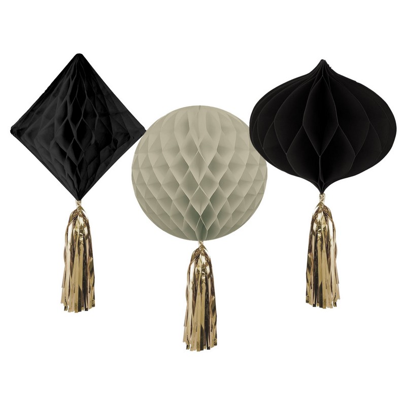 Honeycombs Crème Noir - 3 stk (25-30 cm) | Sort tema Honeycombs - Temashop