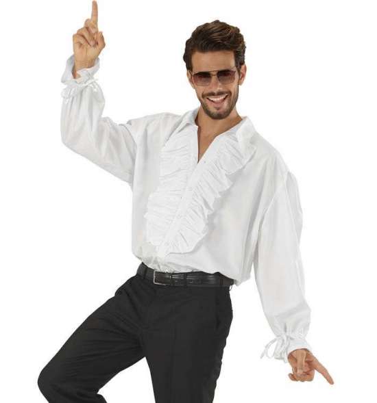 Flæseskjorte Hvid - Årtier kostume til voksne i størrelserne M-XL | 70'erne Disco kostume til mænd - Temashop