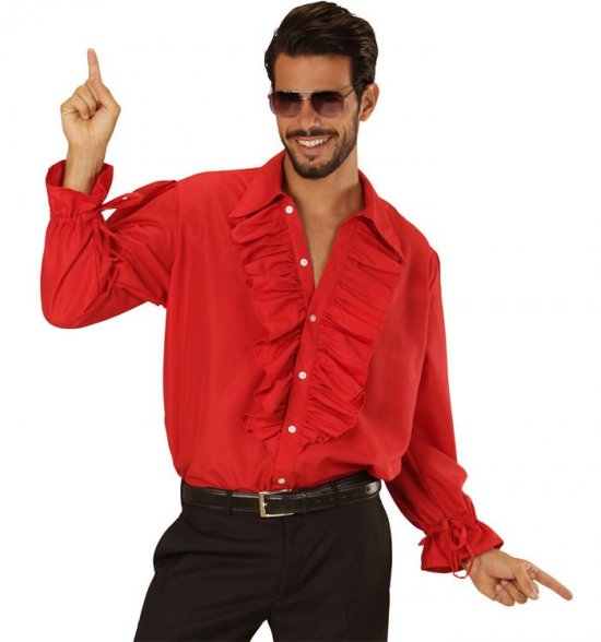 Flæseskjorte Rød - Årtier kostume til voksne i størrelserne M-XL | 70'erne Disco kostume til mænd - Temashop