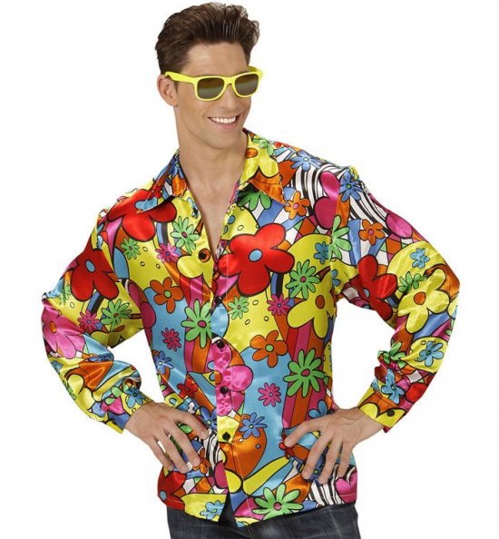 Flower Power Skjorte - Årtier kostume til voksne i størrelserne S-3XL | 60'erne Hippie kostume til mænd - Temashop