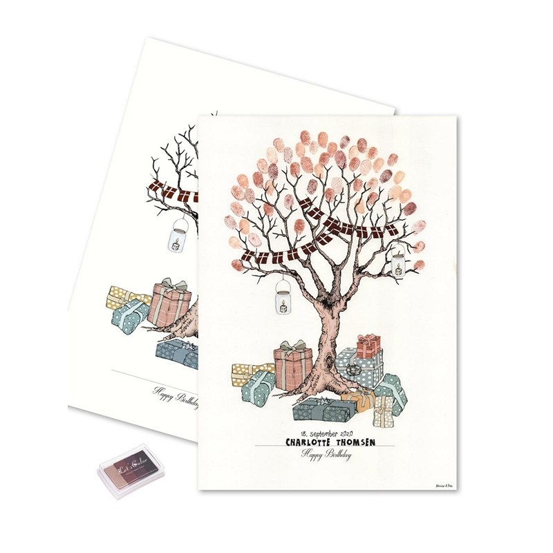 Fødselsdag Fingeraftryk Plakat Brun - 1 stk (29,7 x 42 cm) | Fødselsdag Plakat - Temashop