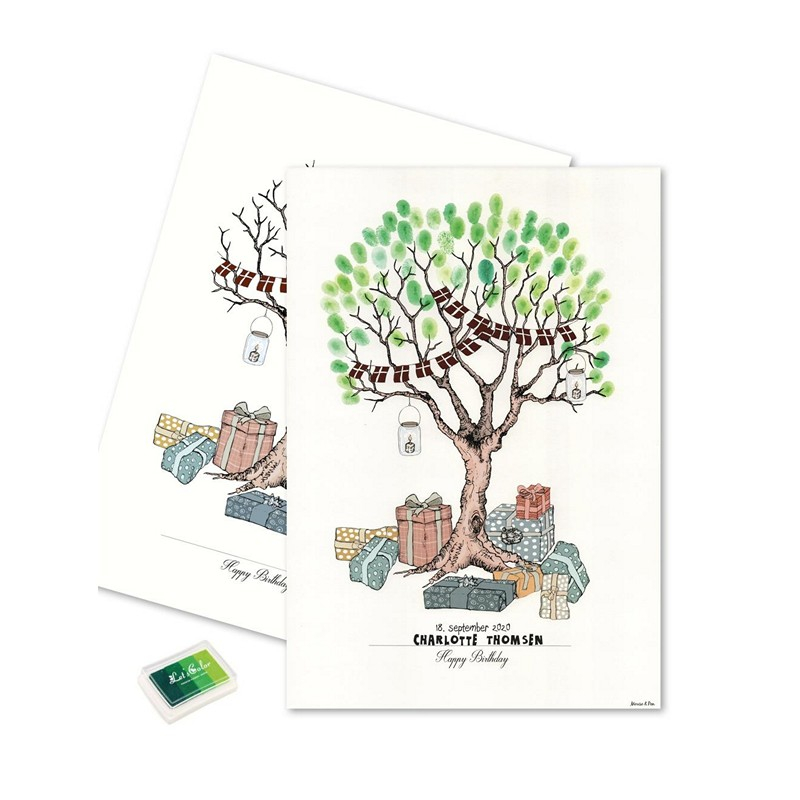 Fødselsdag Fingeraftryk Plakat Grøn - 1 stk (29,7 x 42 cm) | Fødselsdag Plakat - Temashop
