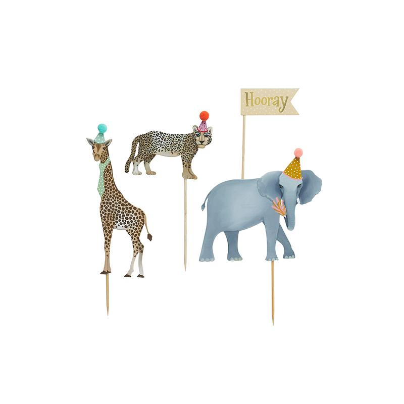 Fødselsdags Dyr Kagetoppere - 4 stk (20 x 16 cm) | Safari Kagepinde - Temashop