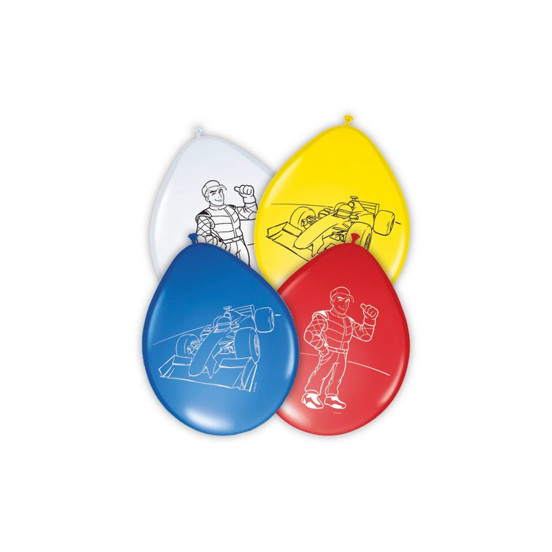 Racerbil Ballon Mix - 8 stk (30 cm) | Racerløb tema Latexballoner - Temashop