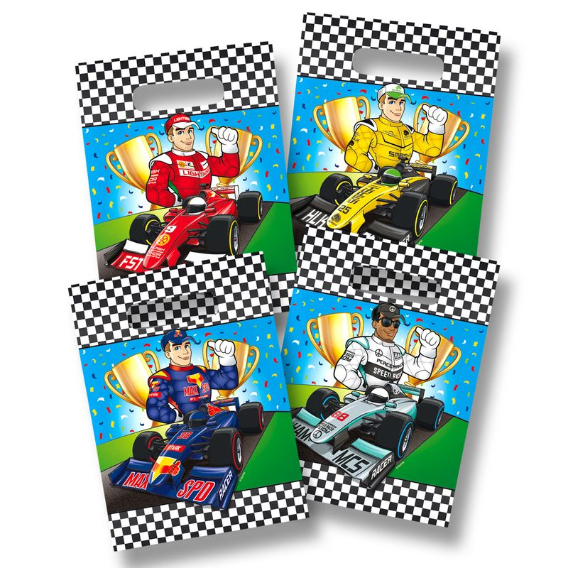 Racerbil Gaveposer - 8 stk (29 x 18 cm) | Racerløb tema Poser / Goodiebags - Temashop