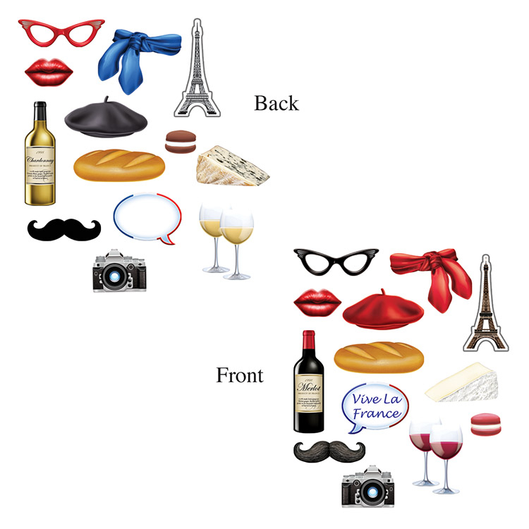 Frankrig Selfie Props - 14 dele (9 x 30 cm) | Frankrig Photobooth - Temashop