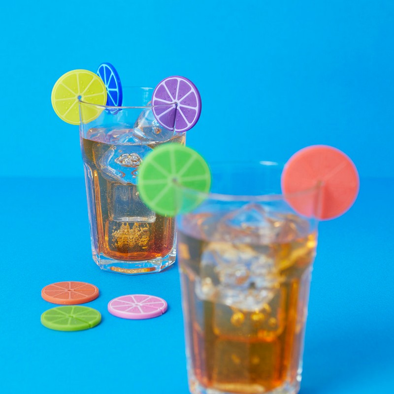 Frugtfest Glasmarkører - 8 stk (3,3 x 3,3 cm) | Frugt Drinkstilbehør - Temashop