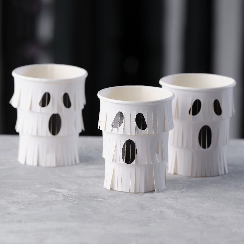 Frynset Spøgelse Papkrus Hvid - 8 stk (250 ml) | Spøgelse Krus - Temashop