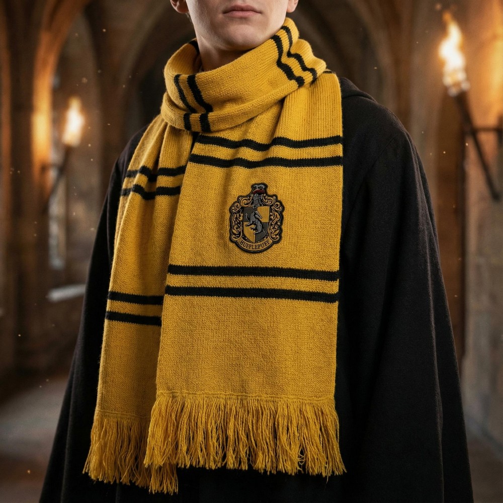 Harry Potter Hufflepuff Tørklæde Deluxe (250 x 25 cm) | Harry Potter Tørklæde - Beklædning - Temashop