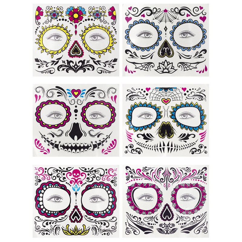 Día De Los Muertos Falske Ansigtstatoveringer | Day of the Dead Falske tatoveringer - Festtilbehør - Temashop
