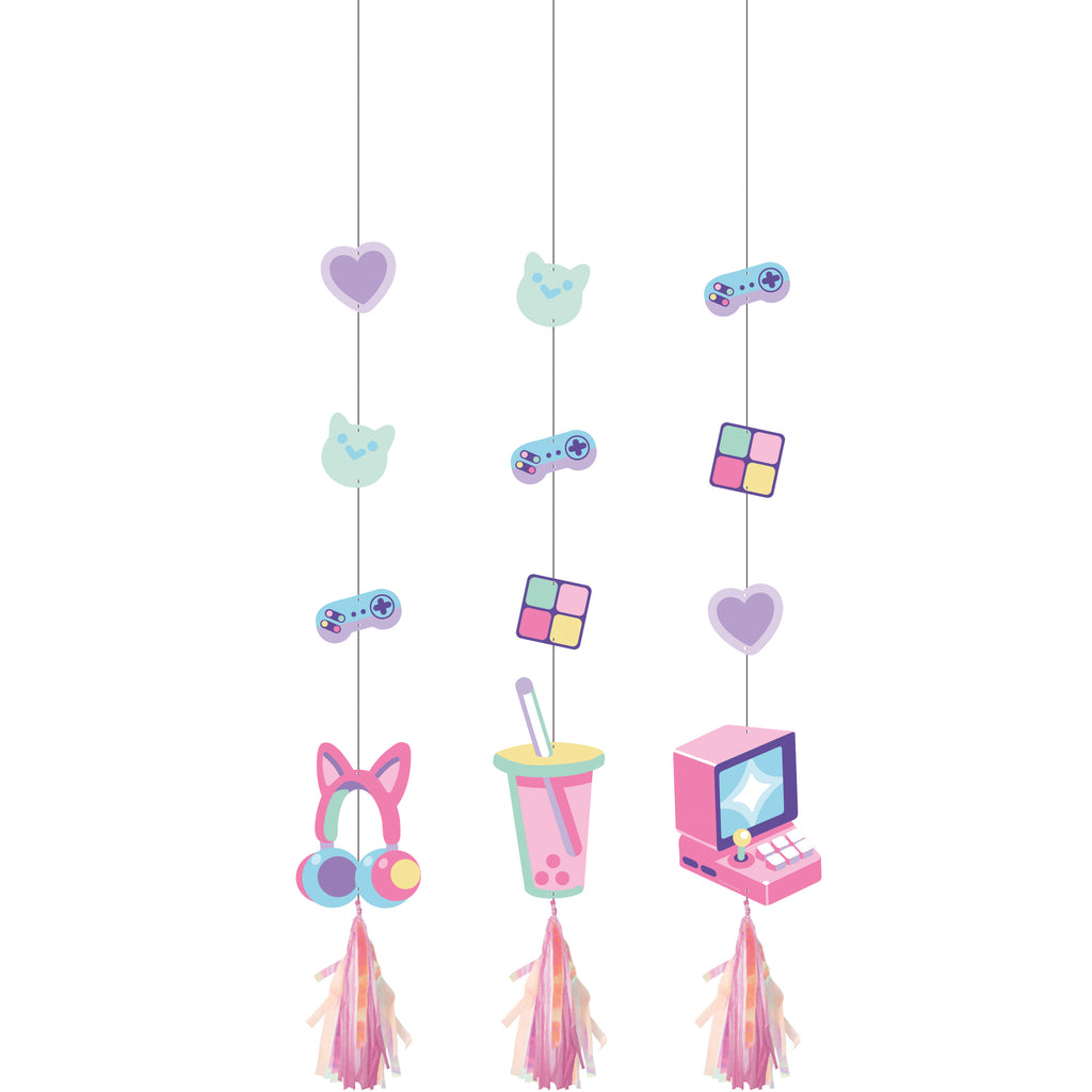 Gamer Loftspynt - 3 stk (15 x 91 cm) | Computerspil Spiraler/string - Temashop
