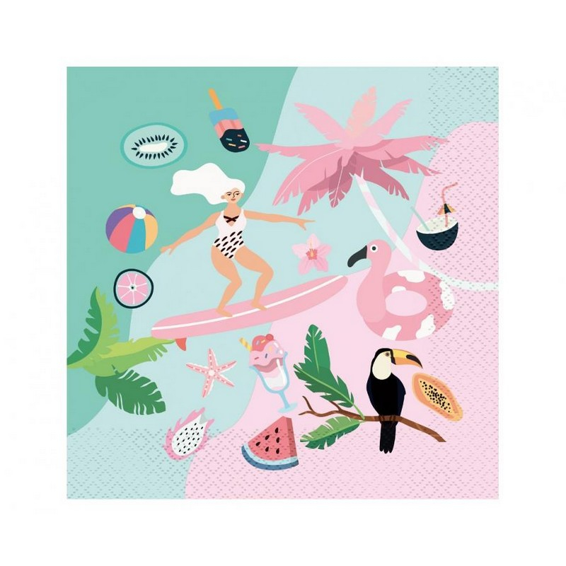 Summer Surfing Servietter - 20 stk (33 x 33 cm) | Sommer Servietter - Temashop