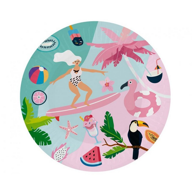 Summer Surfing Tallerkener - 6 stk (18 cm) | Sommer Tallerkner - Temashop
