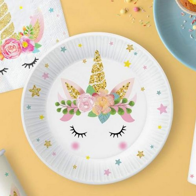 Enhjørning Stjerne Tallerkener - 6 stk (18 cm) | Enhjørning Tallerkner - Temashop