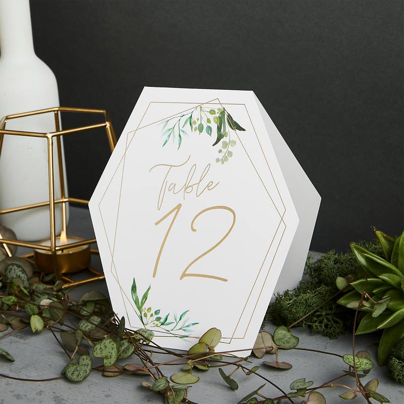 Geometric Bryllup Bordnumre - 12 stk (14 x 16 cm) | Bryllup Bordnumre / bordkort / holdere - Temashop