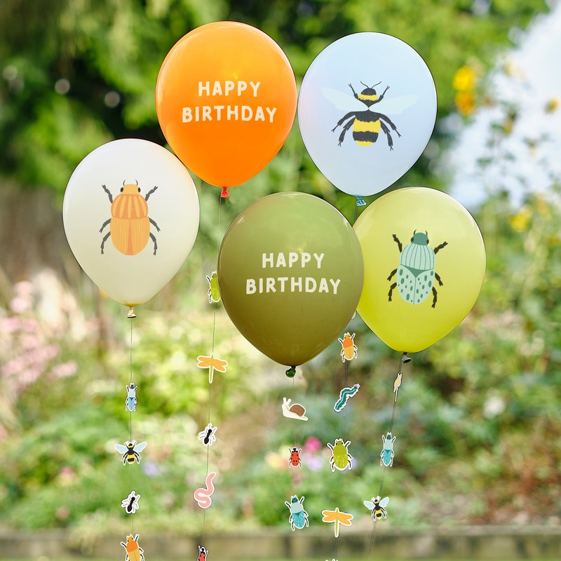 Insekt Happy Birthday Ballonbuket - 5 stk (30 cm) | Insekter Ballonbuket - Temashop