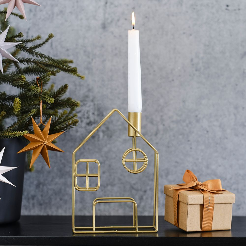 Julehus Lysestage - 1 stk (13 x 20 cm) | Julepynt Julepynt - Temashop