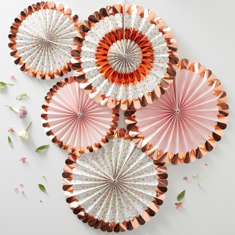 Florale Rosetter Rosaguld - 5 stk (28 - 38 cm) | Blomst Vifter / Rosetter - Temashop