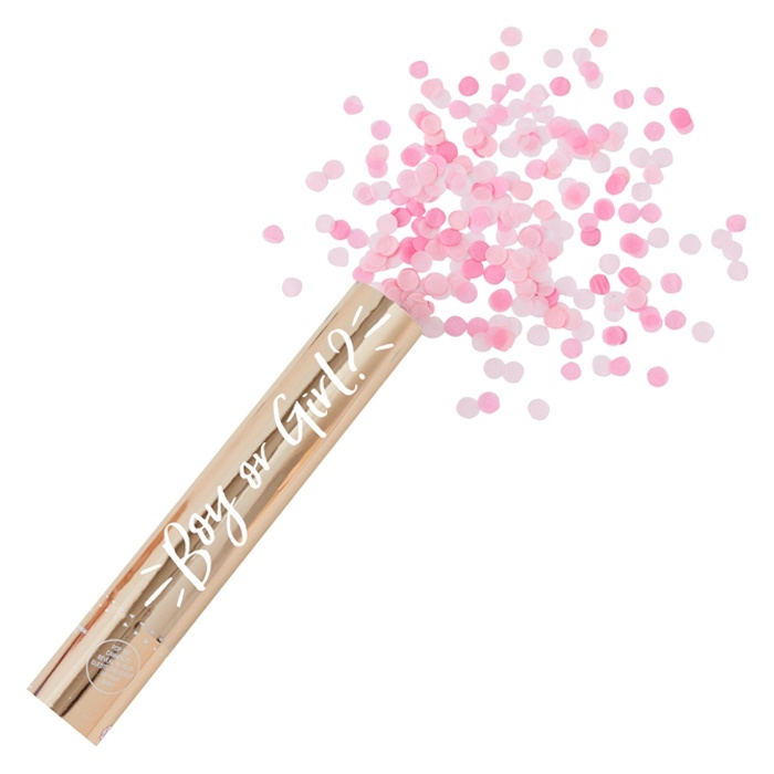 Gender Reveal Konfettirør Pige Lyserød - 1 stk (30 cm) | Gender Reveal Knallerter - Temashop