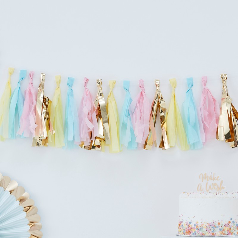 Kvastguirlande Pastel/Guld