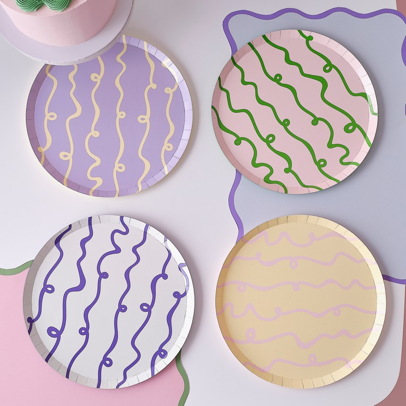 Pastel Bølge Tallerkener - 8 stk (25 cm) - Temashop