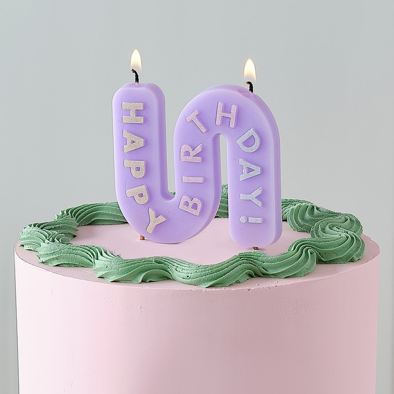 Happy Birthday Kagelys Lilla - 1 stk (12 x 7 cm) | Fødselsdag Kagelys - Temashop
