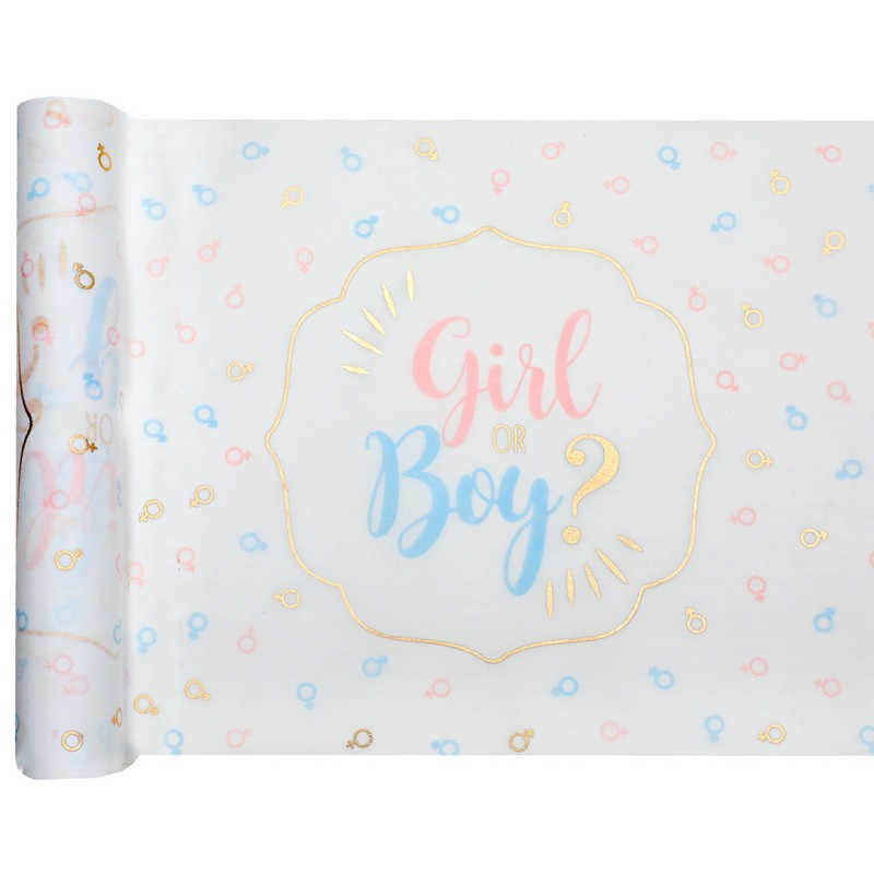 Girl Or Boy Bordløber - 1 stk (28 cm x 3 m) | Gender Reveal Bordløber - Temashop