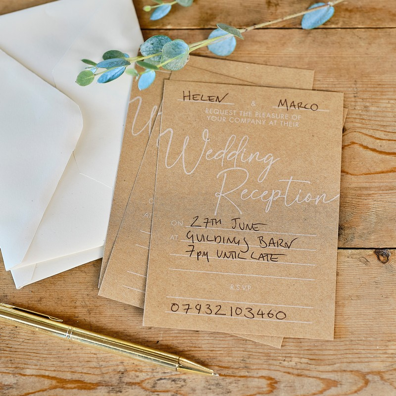 Rustikke Bryllupsinvitationer - 10 stk (14,8 x 10,5 cm) | Bryllup Invitationer - Temashop