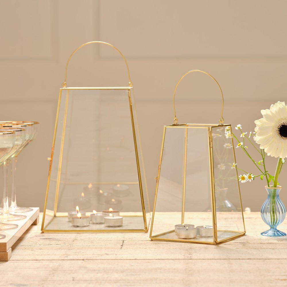 Rektangulære Glaslanterner Guld - 2 stk (29 x 21 cm & 21,5 x 14 cm) | Bryllup Lanterner - Temashop