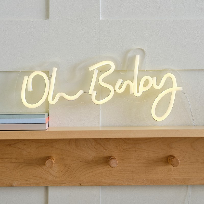 Oh Baby Neon Skilt - 1 stk (34 x 17 cm) | Babyshower Skilte - Temashop