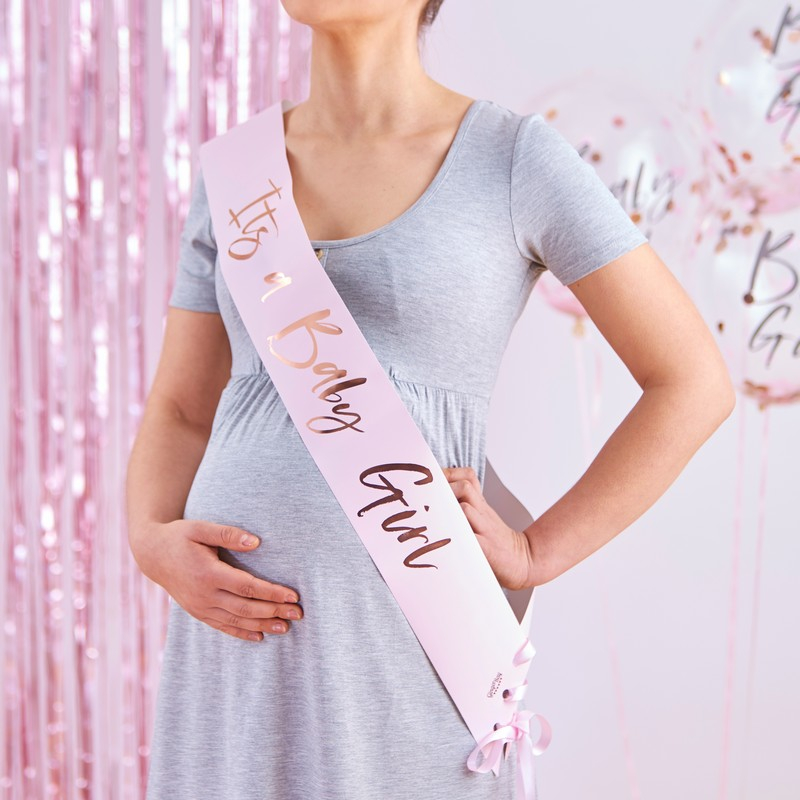It's A Baby Girl Babyshower Skråbånd (10 x 75 cm) | Babyshower Skråbånd - Festtilbehør - Temashop