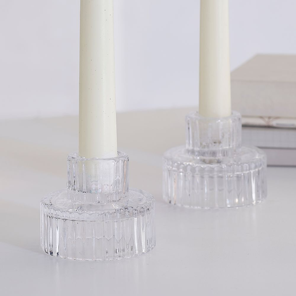 Glas Lysestager Klar - 2 stk (6,5 x 4,8 cm) - Temashop