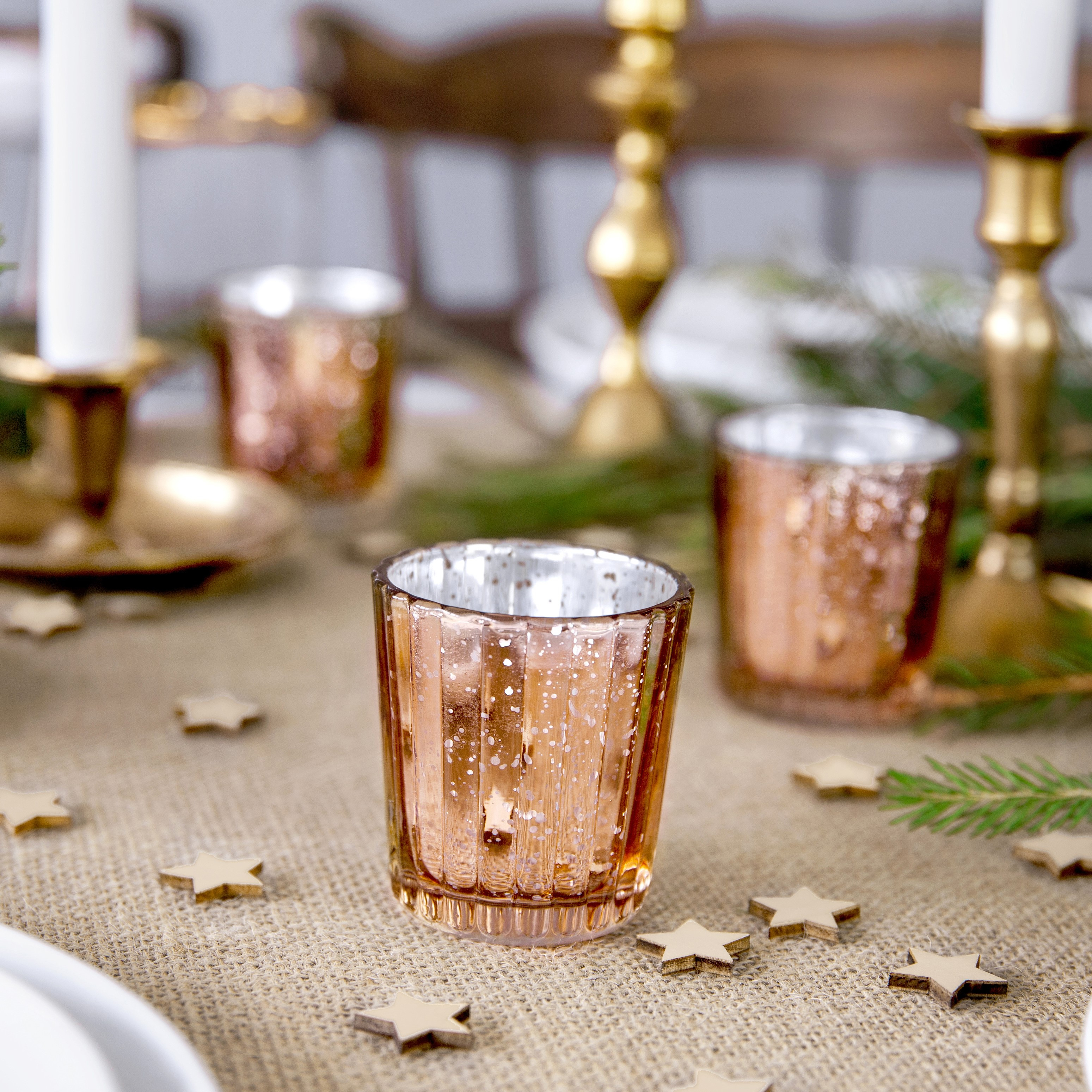 Glas Fyrfadsstage Rosaguld - 4 stk (6 cm) | Rosaguld tema Lys / lysestager - Temashop
