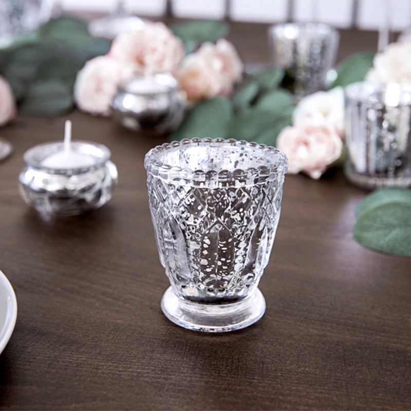 Glas Fyrfadsstage Sølv - 4 stk (7 cm) | Sølv tema Lys / lysestager - Temashop