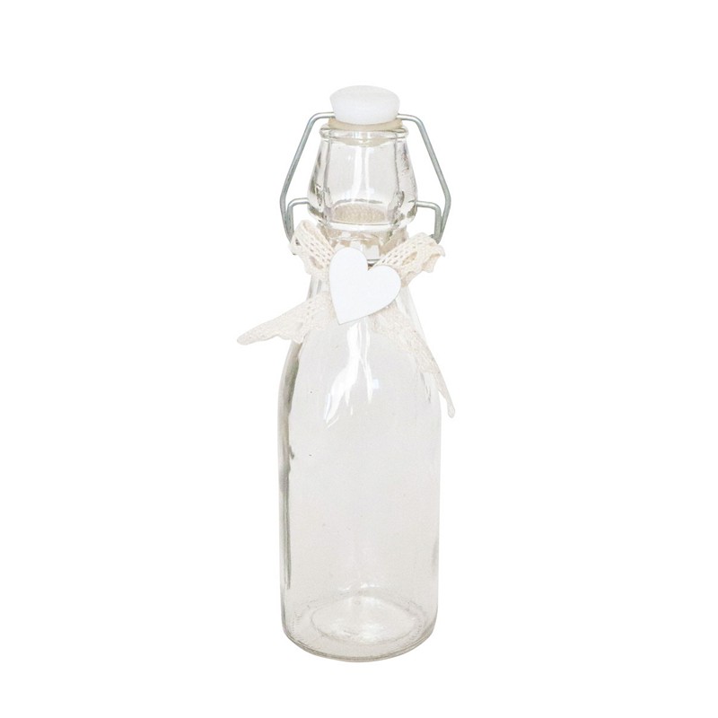 Glasflaske Med Hjertedekoration - 1 stk (6 x 20 cm) - Temashop