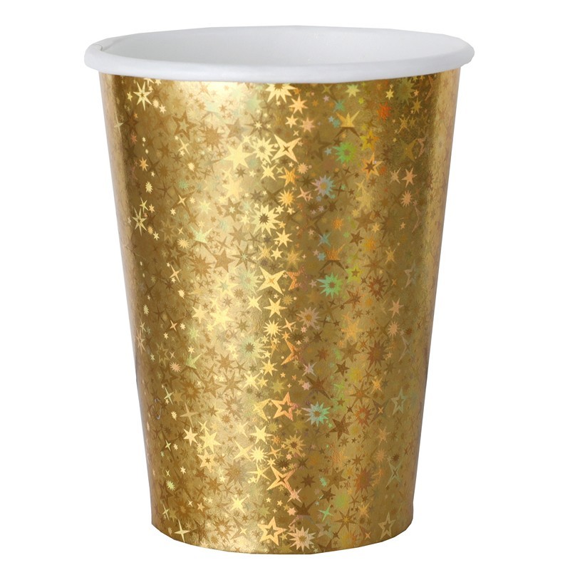 Glitrende Papkrus Guld - 10 stk (270 ml) | Guld tema Krus - Temashop