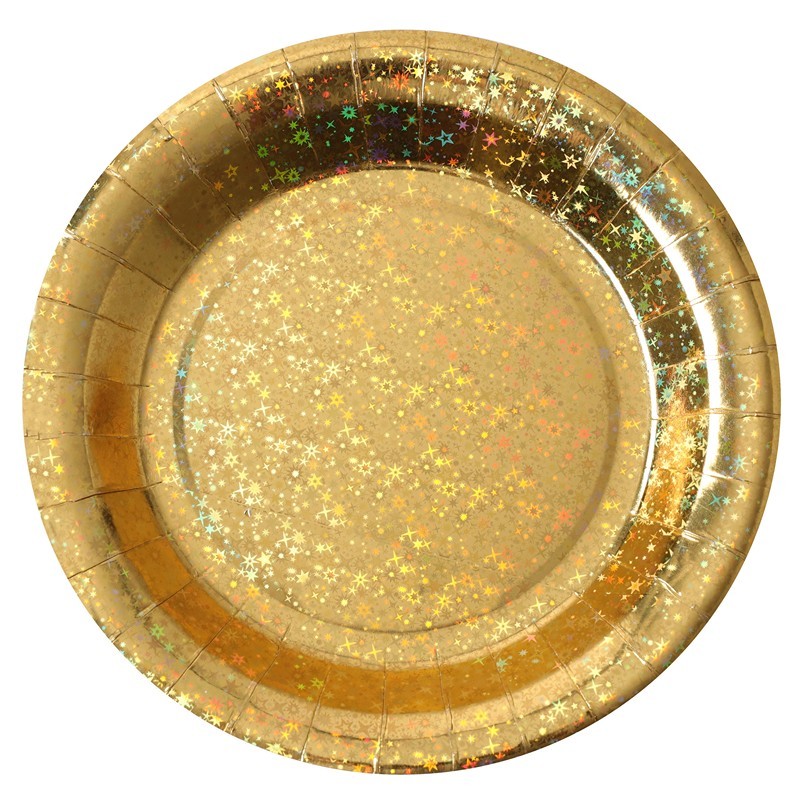 Glitrende Paptallerkener Guld - 10 stk (22,5 cm) | Guld tema Tallerkner - Temashop