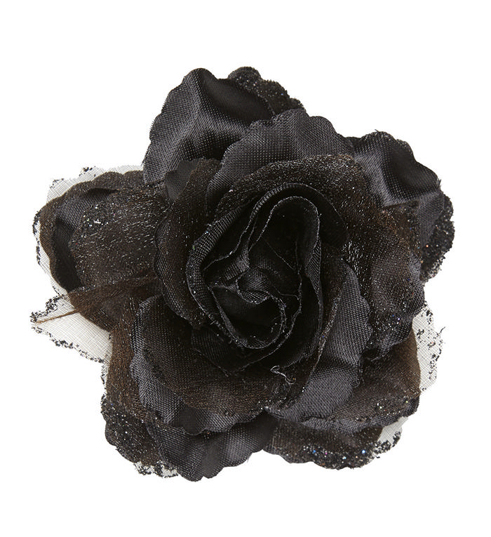 Glitter Rose Hårspænde Sort | Day of the Dead Hårclips - Hovedtilbehør - Temashop