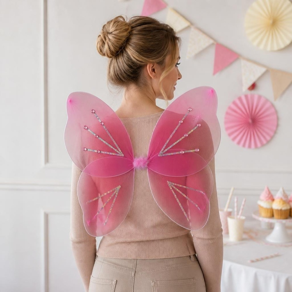 Glitter Vinger Lyserød (50-55 cm) | Sommerfugl Vinger - Kropstilbehør - Temashop