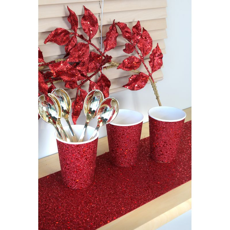Glittergren Rød - 1 stk (13 x 80 cm) | Rødt tema Kunstige blomster - Temashop