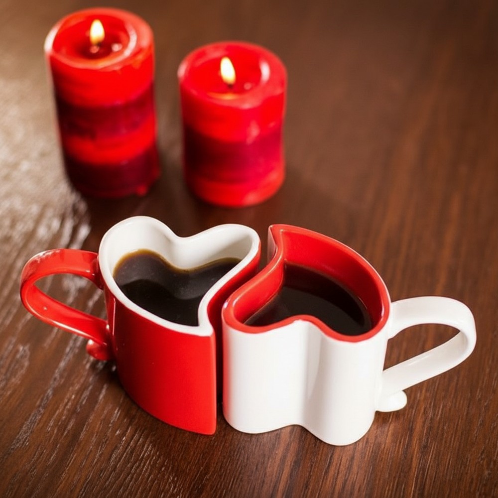 Hjertekrus Sæt Rød/Hvid (260 ml) | Valentinsdag Krus - Temashop