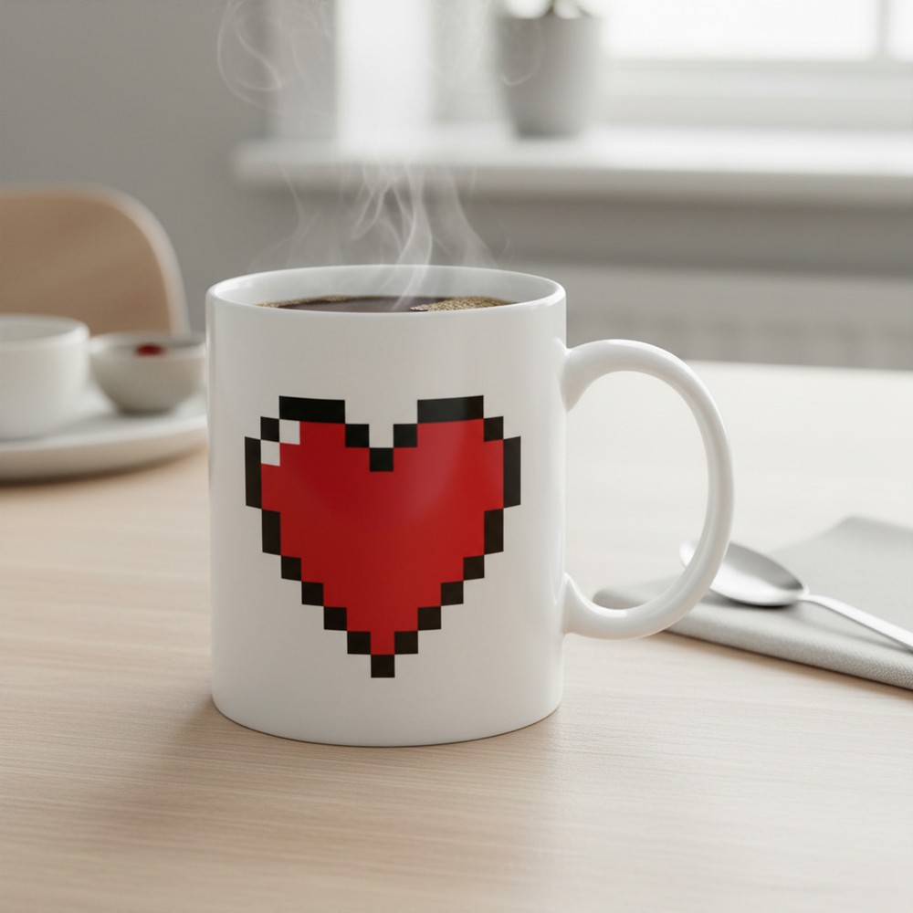 Farveskiftende Pixel Hjerte Krus (330 ml) | Minecraft Krus - Temashop