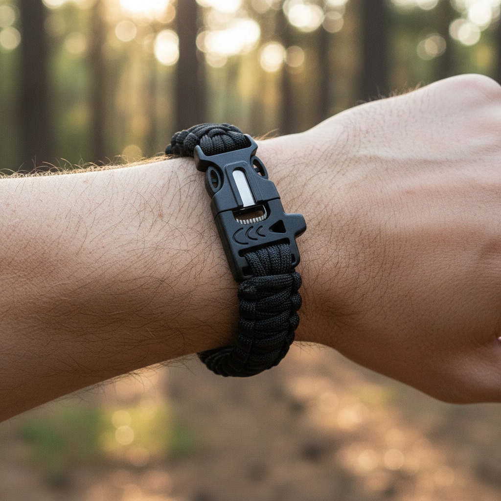 Paracord Survival Armbånd Sort (25 x 2,6 cm) | Survival Armbånd - Temashop