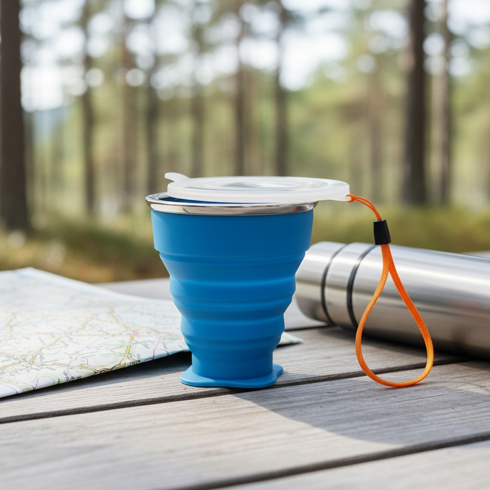 Sammenklappelig Silikone Kop Blå (200 ml) | Survival Krus - Temashop